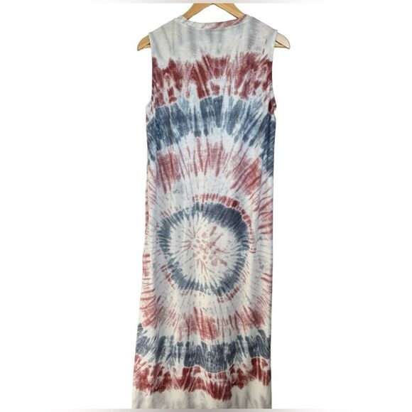 SHEIN Sleeveless Red Blue Tie Dye Split Hem Crewneck Pullover Maxi Dress. Large. - Picture 2 of 8